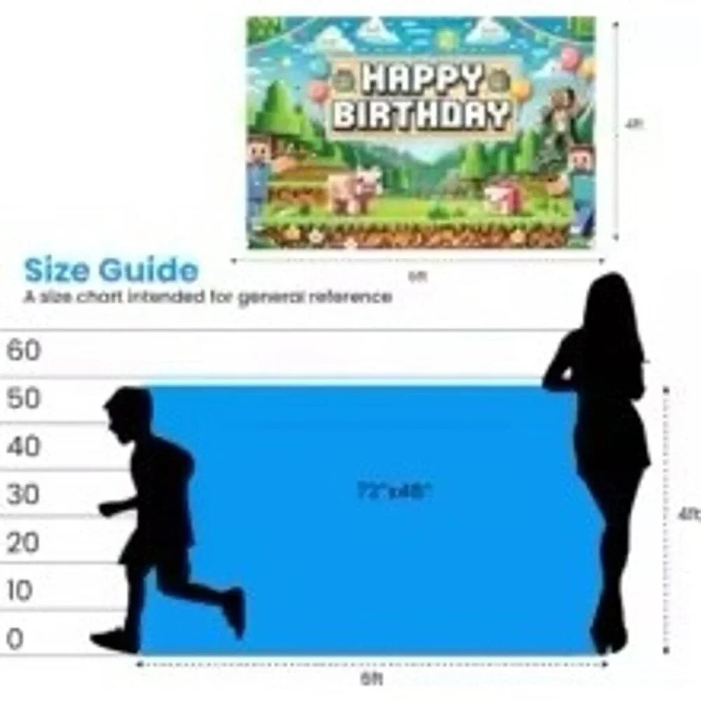 Minecraft Birthday Backdrop Pixel Video Game Theme Kids Party Decor